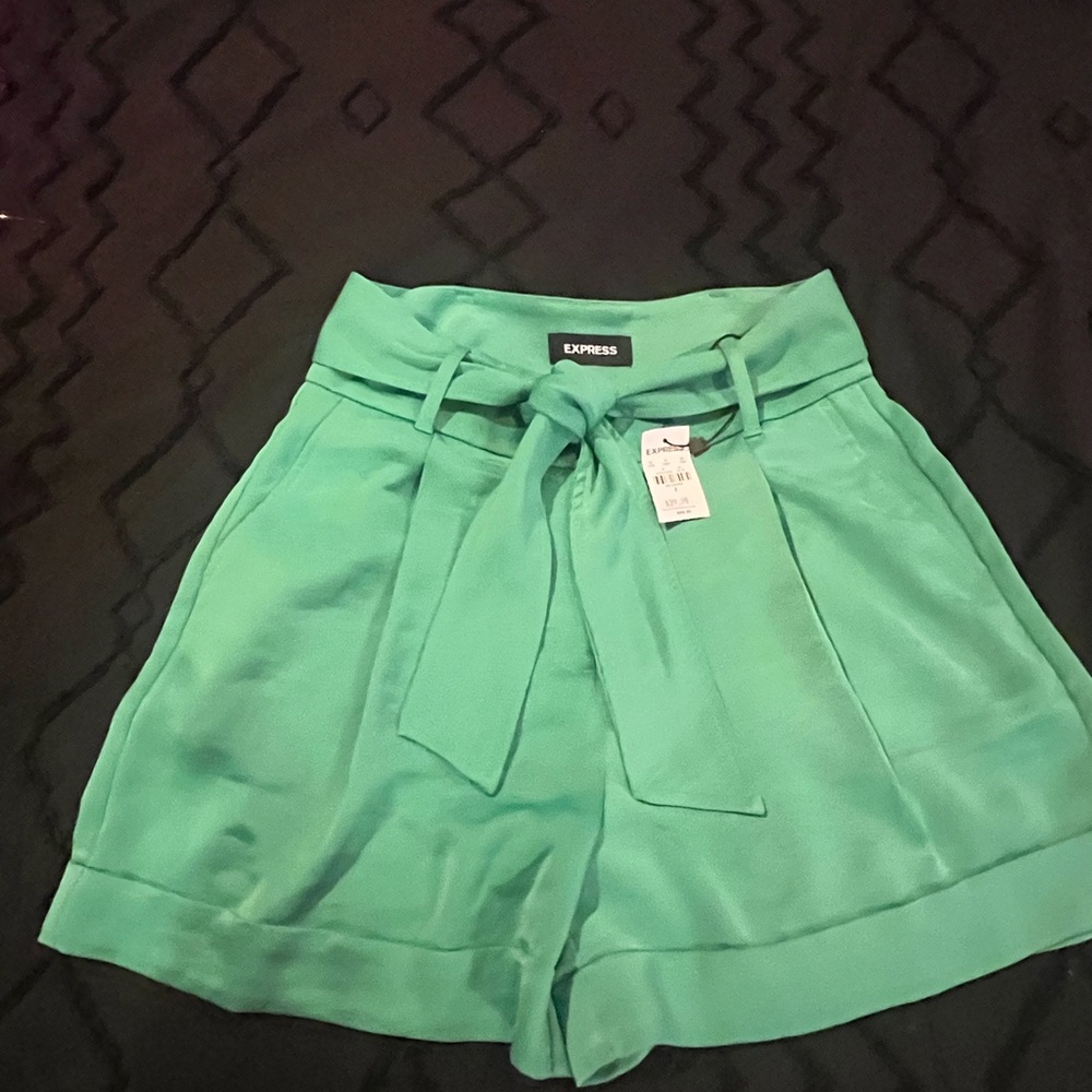 Express High Waist Green Shorts with Stylish Tie